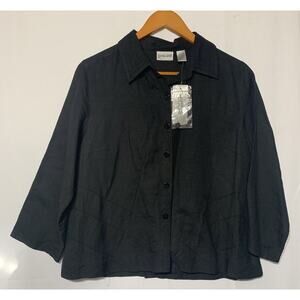 Chico's Blouse Womens Size 1 Black Linen Blend Collared Button Up Top Jacket